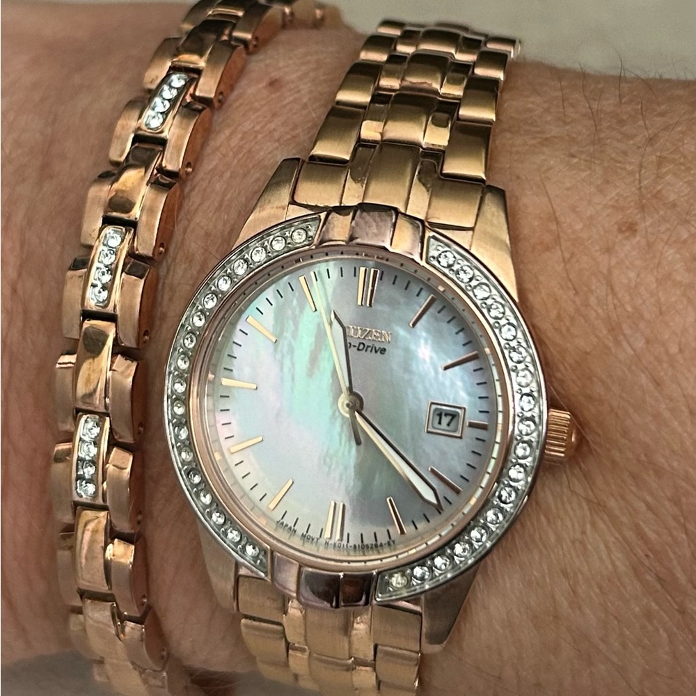 Citizen Rose Gold-Tone Mother of Pearl Dial Watch with Crystal Accents